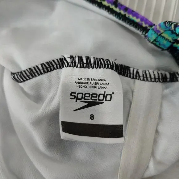 Speedo Swim Bathing Suit Women's 8 Blue Teal Purple Vacation Beach Lake Sporty - Picture 11 of 12